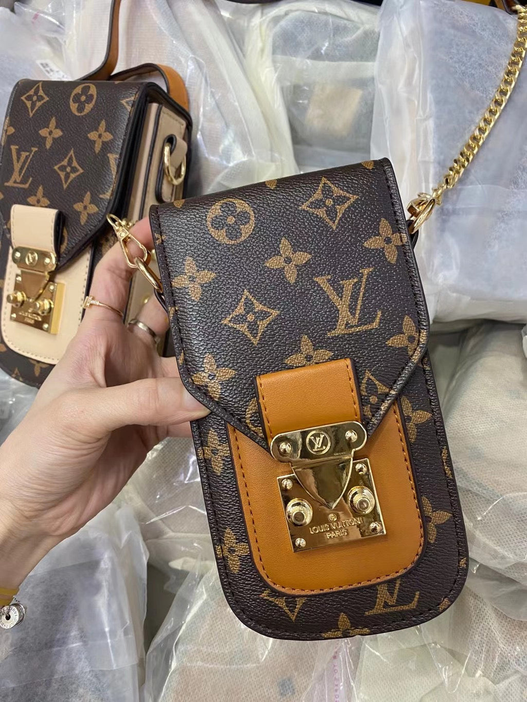 Chic Monogrammed LV Phone Pouch & Metal Chain
