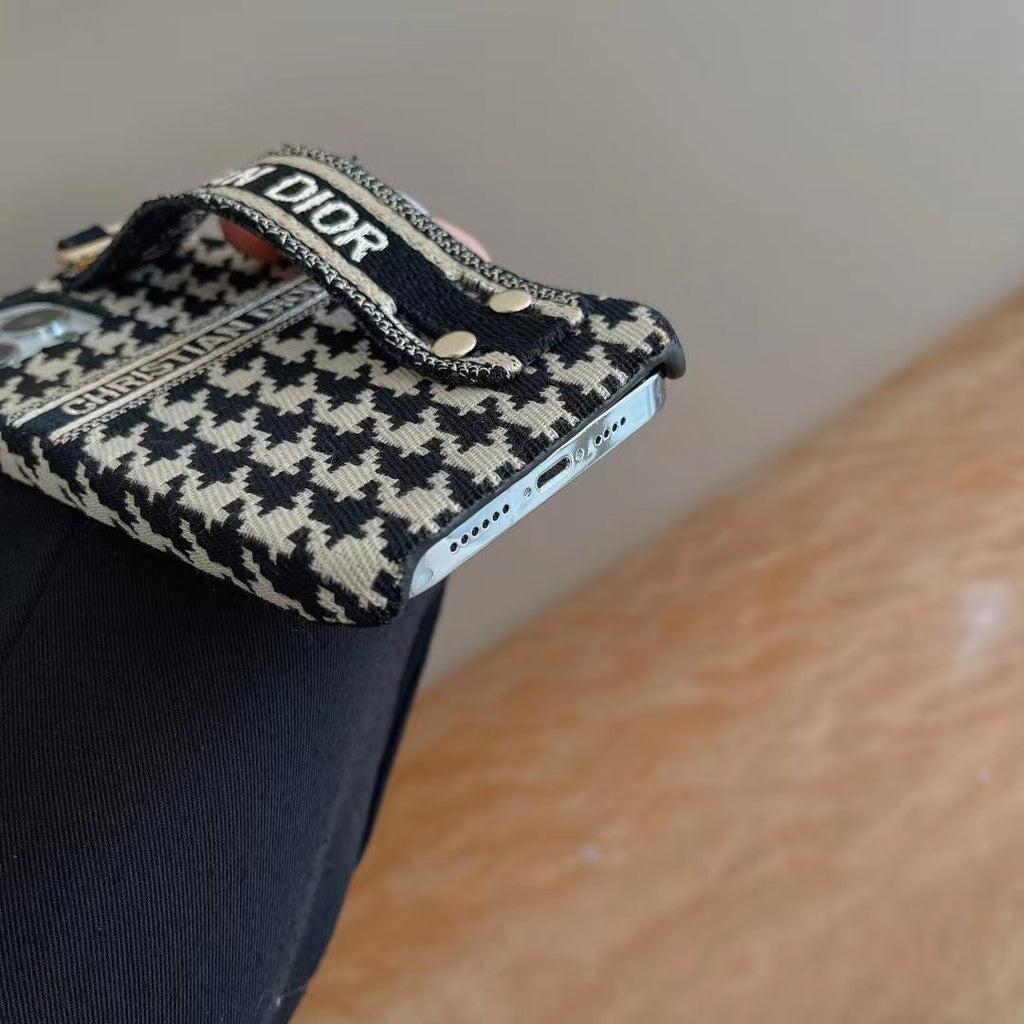 Luxury Textile CD Phone Case With Wrist Strap for iPhone
