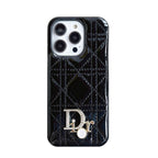Luxury Black Monogram CD Leather iPhone Case