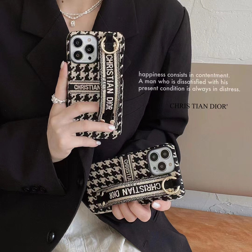 Luxury Textile CD Phone Case With Wrist Strap for iPhone